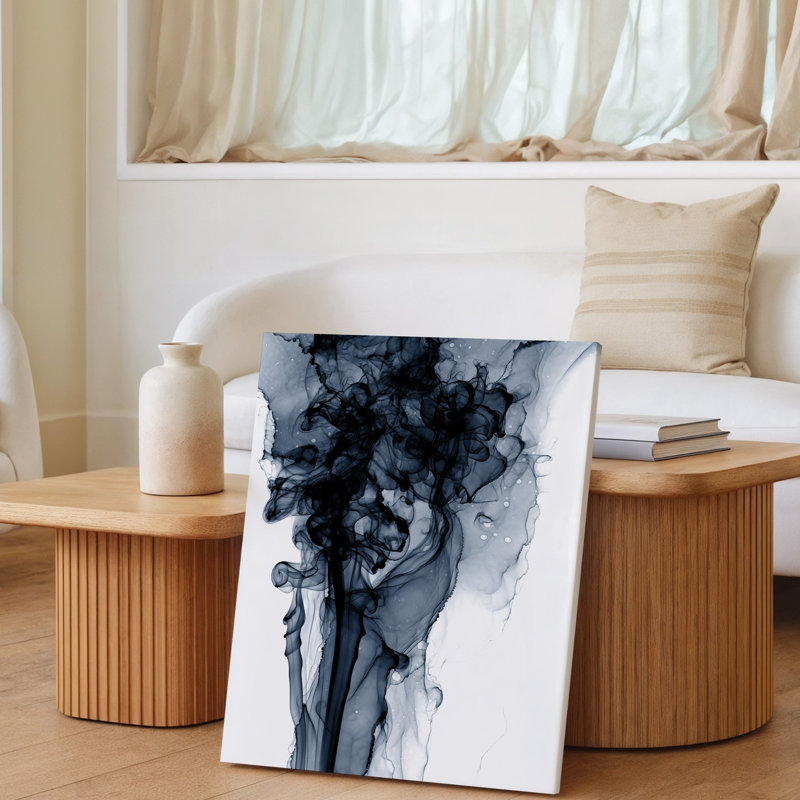 Toile, superbe composition abstraite monochrome avec formes fluides tourbillonnantes d'art mural, fumée ou vapeur, entrelacement gracieux sur toile