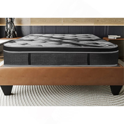Matelas en mousse à mémoire de forme très grande de qualité supérieure de 14 po dans une boîte, matelas à ressorts ensachés hybride moelleux de qualité supérieure, gris