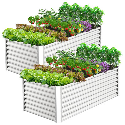 Denishia 2Pack Galvanized Raised Garden Bed Kit , Outdoor Planter Box Metal Patio Kit Planting Bed for Vegetables Flowers Herb, 6x3x2FT/8x4x2FT