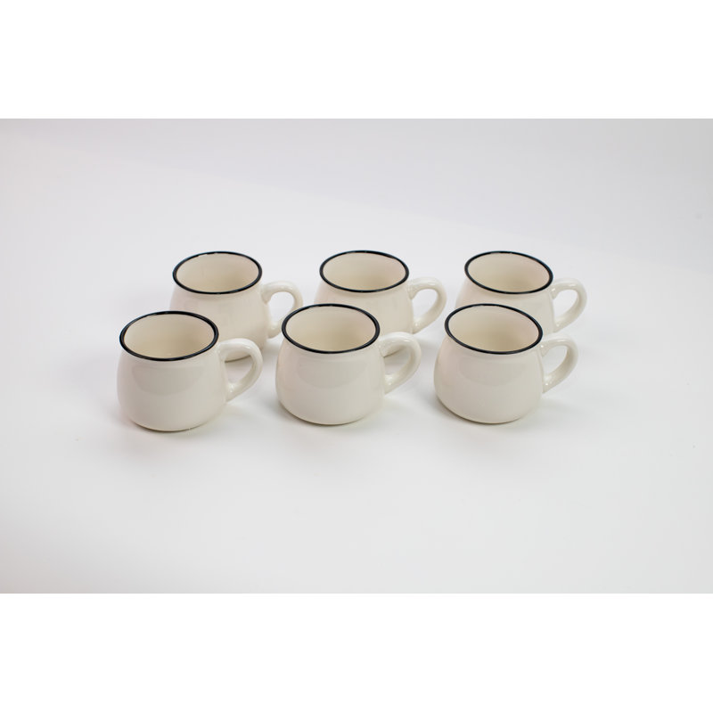 Mini tasses en céramique Bacimi espresso avec poignées 3 oz blanc avec rebord noir