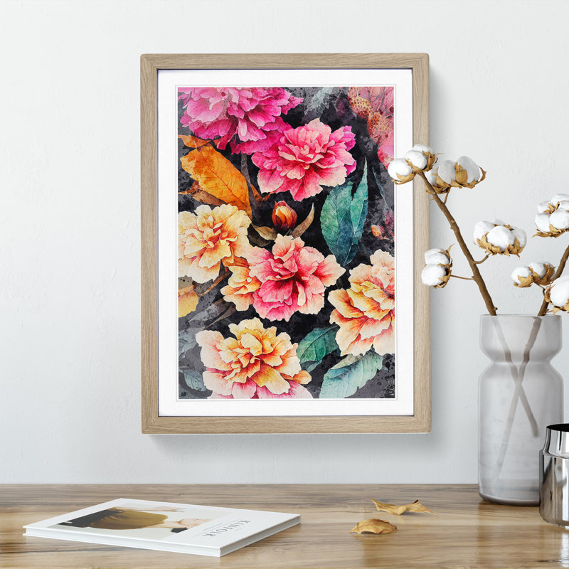 XV1022-5117X Flowers No.3 - Single Picture Frame Painting, 34cm H x 25cm W x 2cm D, Oak