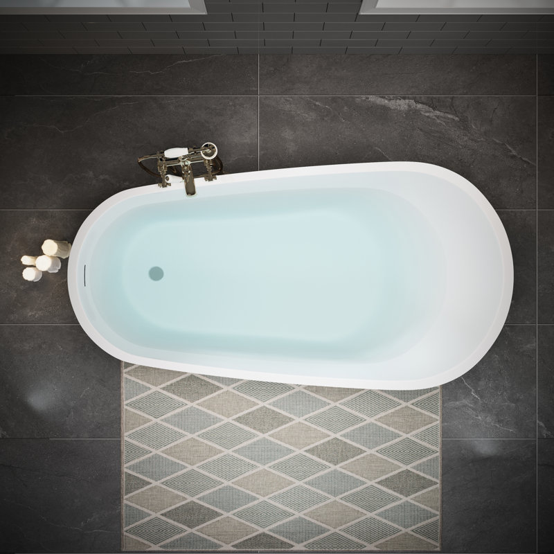 55" Acrylic Stand Alone Bathtub, Glossy White, Ideal For Bathroom , With - Clog Drainage And Double Insulation Freestanding Offering A Relaxing Soaking Experience, Stainless Steel Brackets Drain