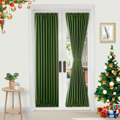 1 Panel French Door Curtains Rod Pocket Thermal Blackout Curtain with Tieback for Doors with Glass Window, Kitchen and Patio Doors for Privacy