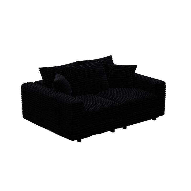 82,7 po, noir, 3 places, velours côtelé confortable, coussins moelleux, structure en bois massif, assise facile à assembler 82,7 po de luxe avec repose-pieds assortis, matériau de soutien stable