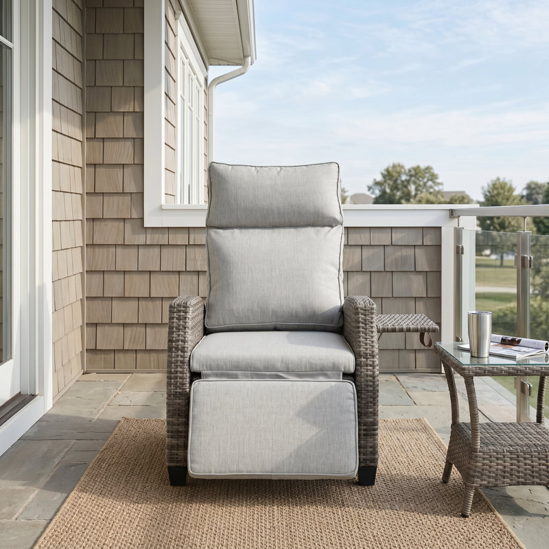Chaise de patio réglable avec coussins, Marron clair, Light Grey