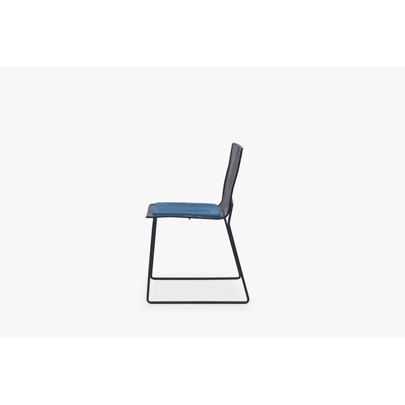 Ariss 116.84cm H Polyester Blend Upholstered Slat Back Side Chair in Grey, Black, Blue