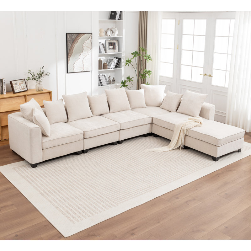 Bennett 6-Piece L-Shaped Sectional Sofa, Beige Chenille