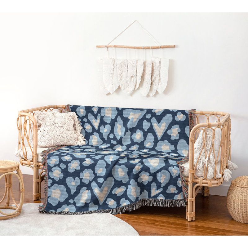 Jeté en coton à imprimé animal, 60 po x 80 po, Bleu gris Bleu Blanc cassé