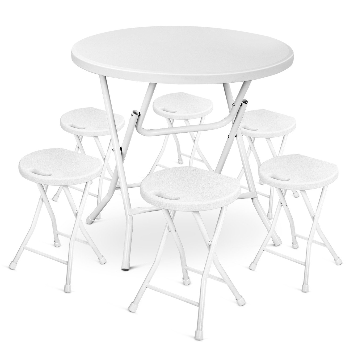 MoNiBloom 7 Pieces 2 6 FT Folding Round Table And Chair Set Party   7 Pieces 26 Ft Folding Round Table And Chair Set Party Plastic Desk And Foldable Steel Stool 