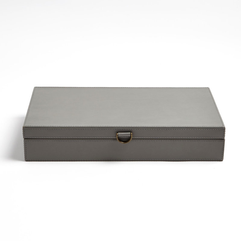 Marbled Leather D Ring Box, Gray, 3.25" H x 5.75" W x 10" D