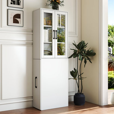 71,87 po de hauteur, 4 portes coulissantes et 2 portes vitrées multifonctionnelles avec tablette en bois moderne pour la salle à manger et le rangement
