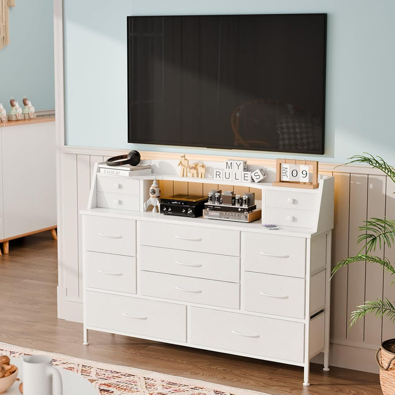 Commode blanche pour chambre à coucher avec 13 tiroirs, commode en tissu