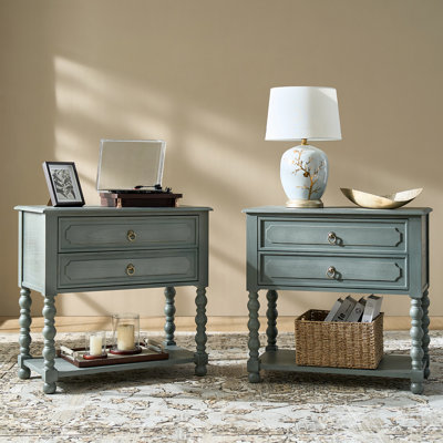 Giorgino Traditional 30"Tall Solid Wood 2-Drawer End Table with Built-in Charging Outlets Set Of 2