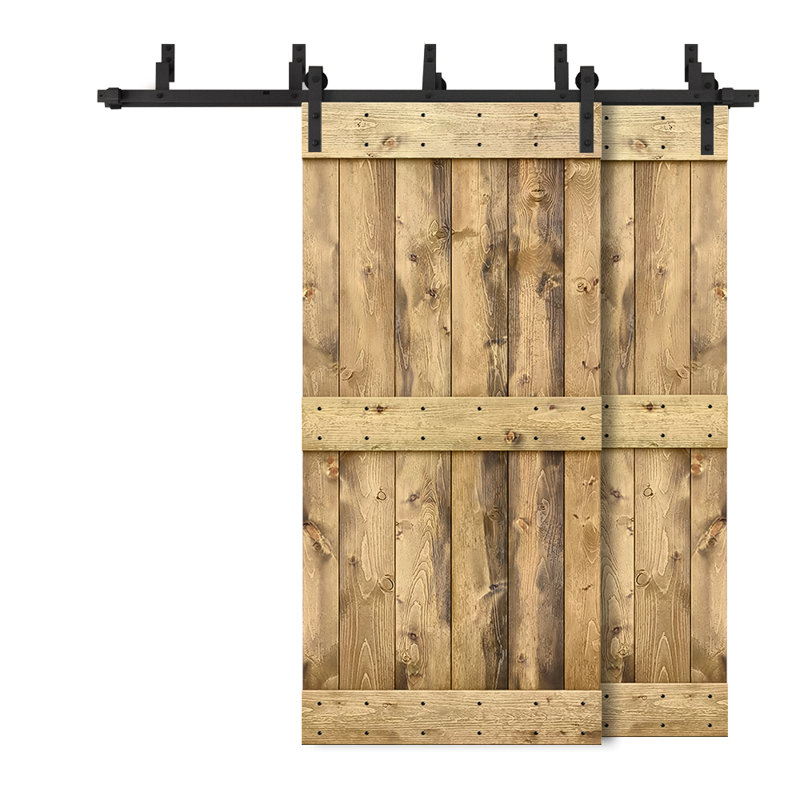 Ensemble de quincaillerie d'installation de porte de grange en bois lambrissé et en métal peint, Noir mat, Chêne vieilli