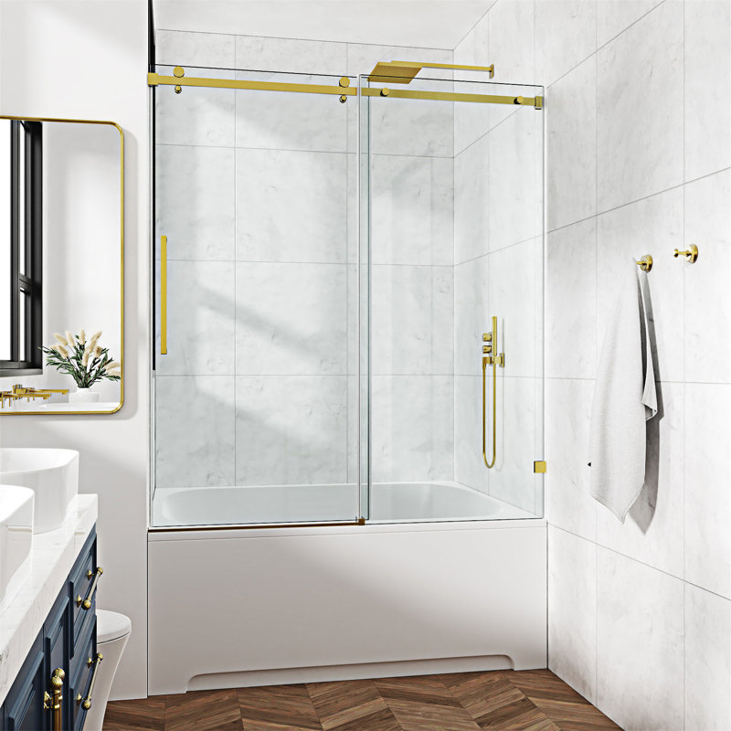 Porte de douche fixe et coulissante, Or brossé