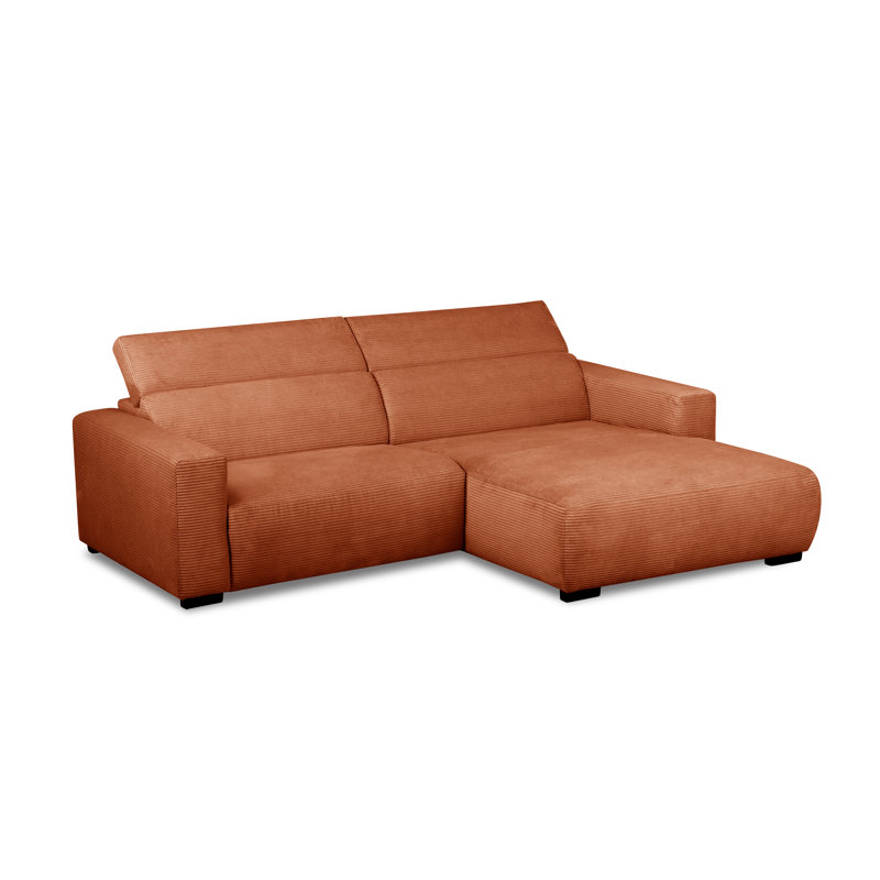 Almontiser Cozzy Reclining Corner Sofa in Curdouy Velvet Fabric, Golden Gate Orange, Right Hand Facing