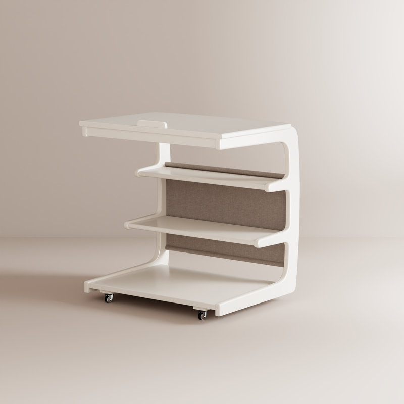 Flip Top C Table with Storage, Mobile Solid Wood End Table with Wheels, Multipurpose Side Table for Home Office, White
