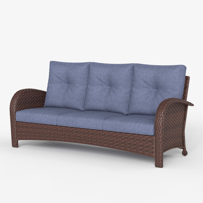 184.9cm Wide Metal Patio Sofa with Cushions, Brown, Navy