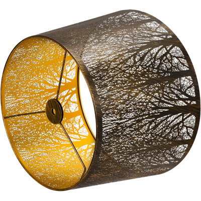 Bronze & Gold Metal Lamp Shade, 10X12x8 Inch Etched Forest Pattern Vintage Table Lamp Shade