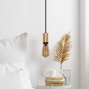 Luminaire suspendu simple en laiton et noir avec cordon ajustable en tissu noir de 10 pi