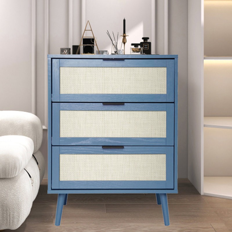 Commode 3 tiroirs Coron, Bleu/Ivoire