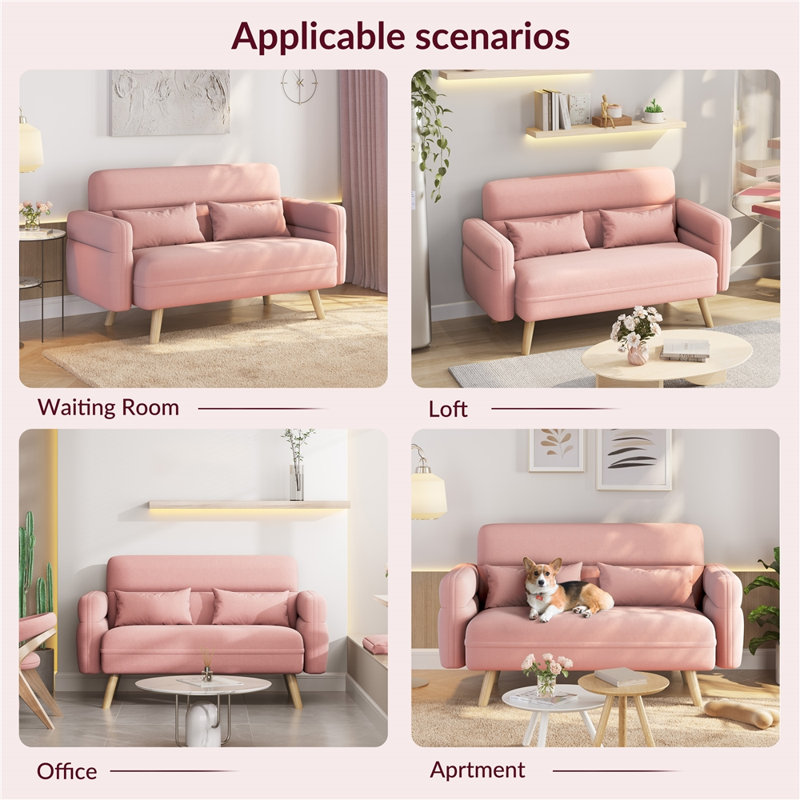  Modern Fabric Sofa Couch 2 Seater Sofa  Upholstered Loveseat, Pink