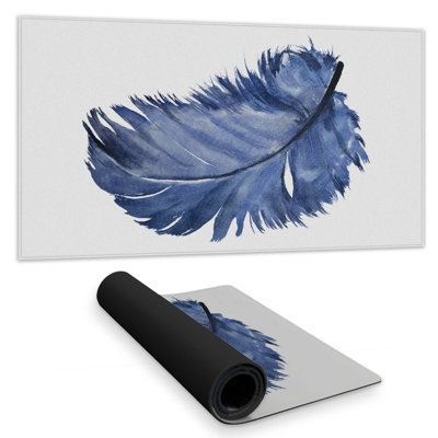 Watercolor blue feather - 15.75"x31.50" Desk mat