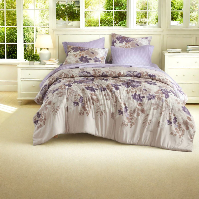 Floral Bedding Sets, Taupe Polyester Comforter, Modern Home Design