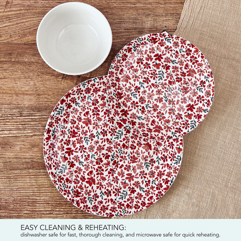 Service de table 12 pièces Pfaltzgraff Radiant Blossom, service pour 4, Floral 1, Rouge