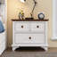 Table de bout en bois avec table de chevet à deux tiroirs pour table de bout pour chambre à coucher, salon, chambre d'enfant, blanc et noyer