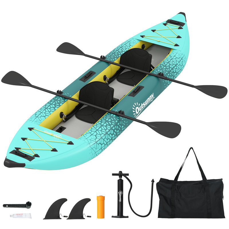 Outsunny 2.5' Inflatable Kayak 2-person Sit on Canoe with Paddles, Yellow