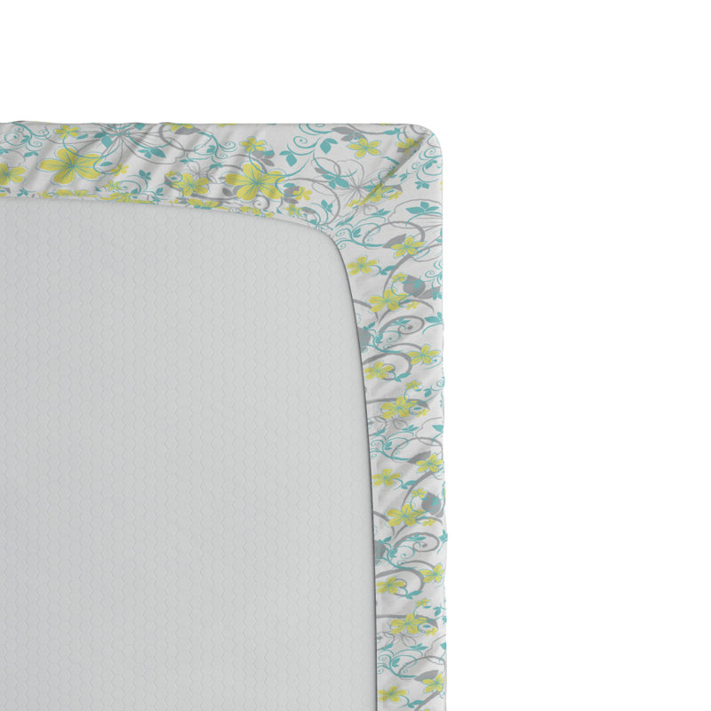 Microfiber Fitted Sheet, Queen Fitted Sheet, Green/Blue/White Floral