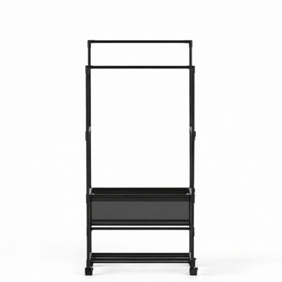 Three-tier Rolling Coat Rack | Double Rail Design | Heavy-duty Iron & Adjustable Height | Locking Casters & Storage Bag