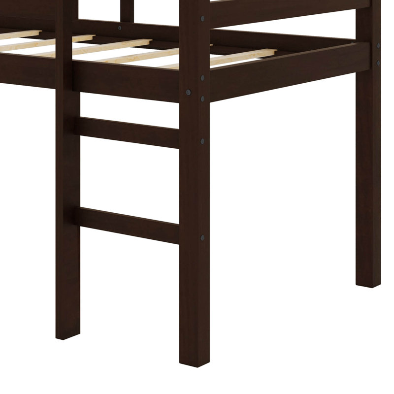 Twin Elevated Loft Bed With Ladder, Reinforced Slat Bed Platform, Espresso