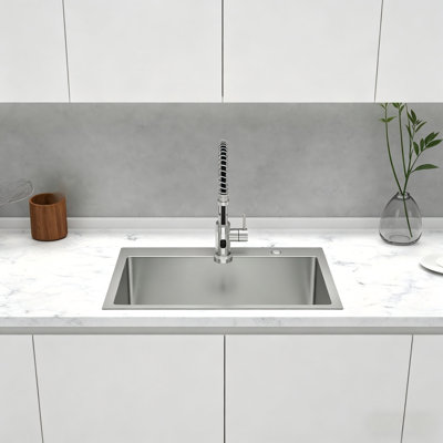 Single Bowl Top-Mount Stainless Steel Kitchen Sink, Fully Equipped With Complete Drain Assembly.