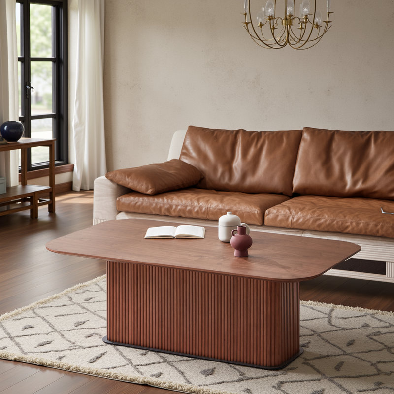 Modern Walnut Coffee Table - Rectangular MDF Top with Black Metal Legs