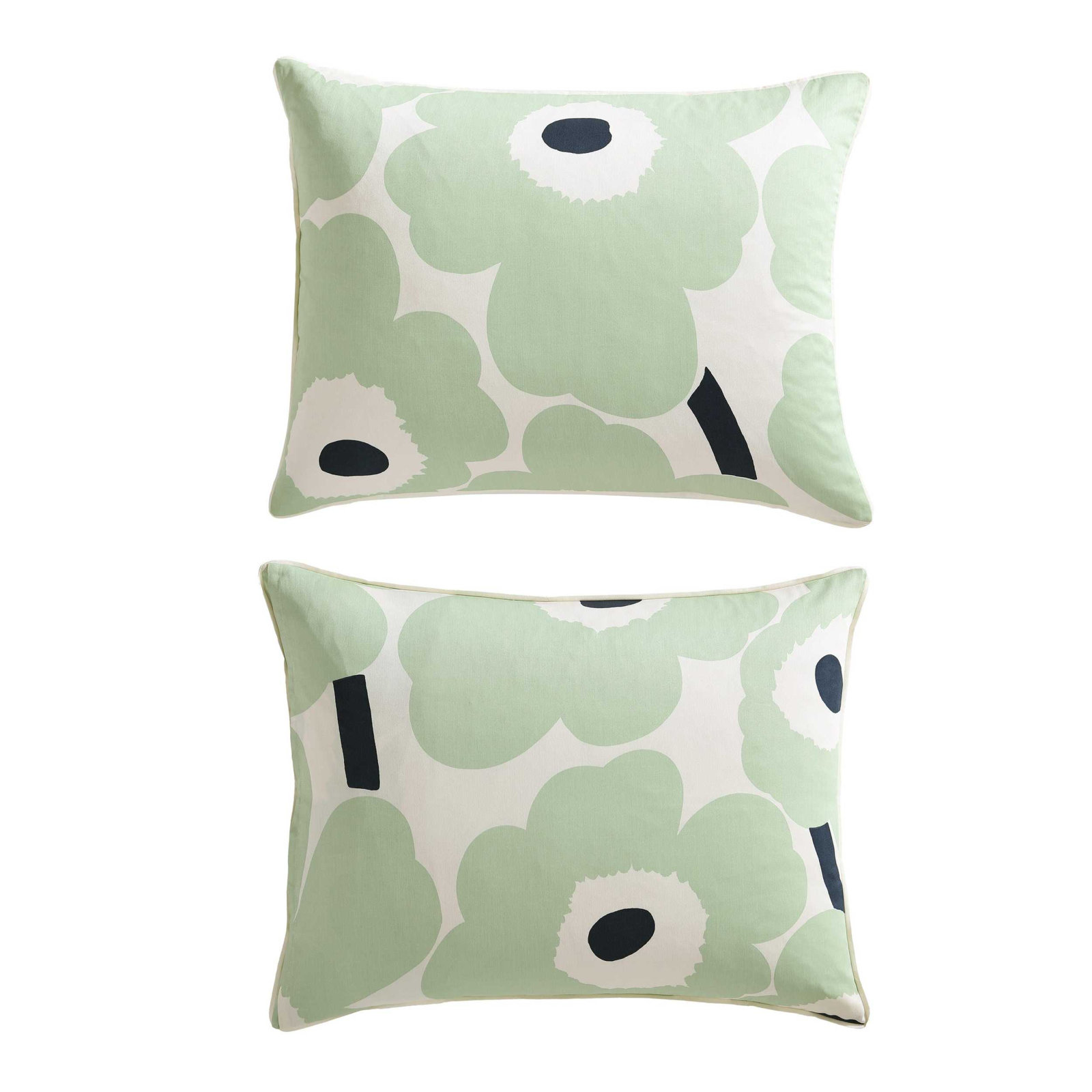 Marimekko Cotton Percale Printed Pillowcase Set, King Duvet Cover + 2 Standard Shams, Green/Black/White