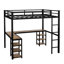 Lit mezzanine en métal noir avec bureau fonctionnel et étagères, tablettes de meubles de chambre à coucher