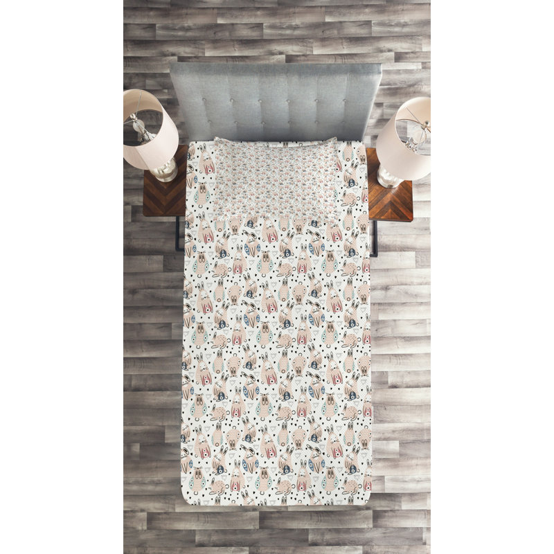 Farmhouse / Country Polyester Coverlet, Twin Bedspread + 1 Sham, Flower Green