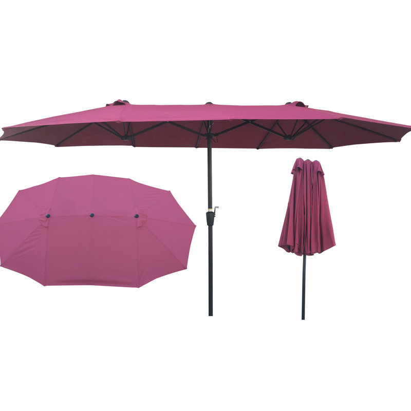 Double parasol de 15 pi x 9 pi pour la résistance à l'eau - Très grand avec manivelle et évents de vent, Bourgogne