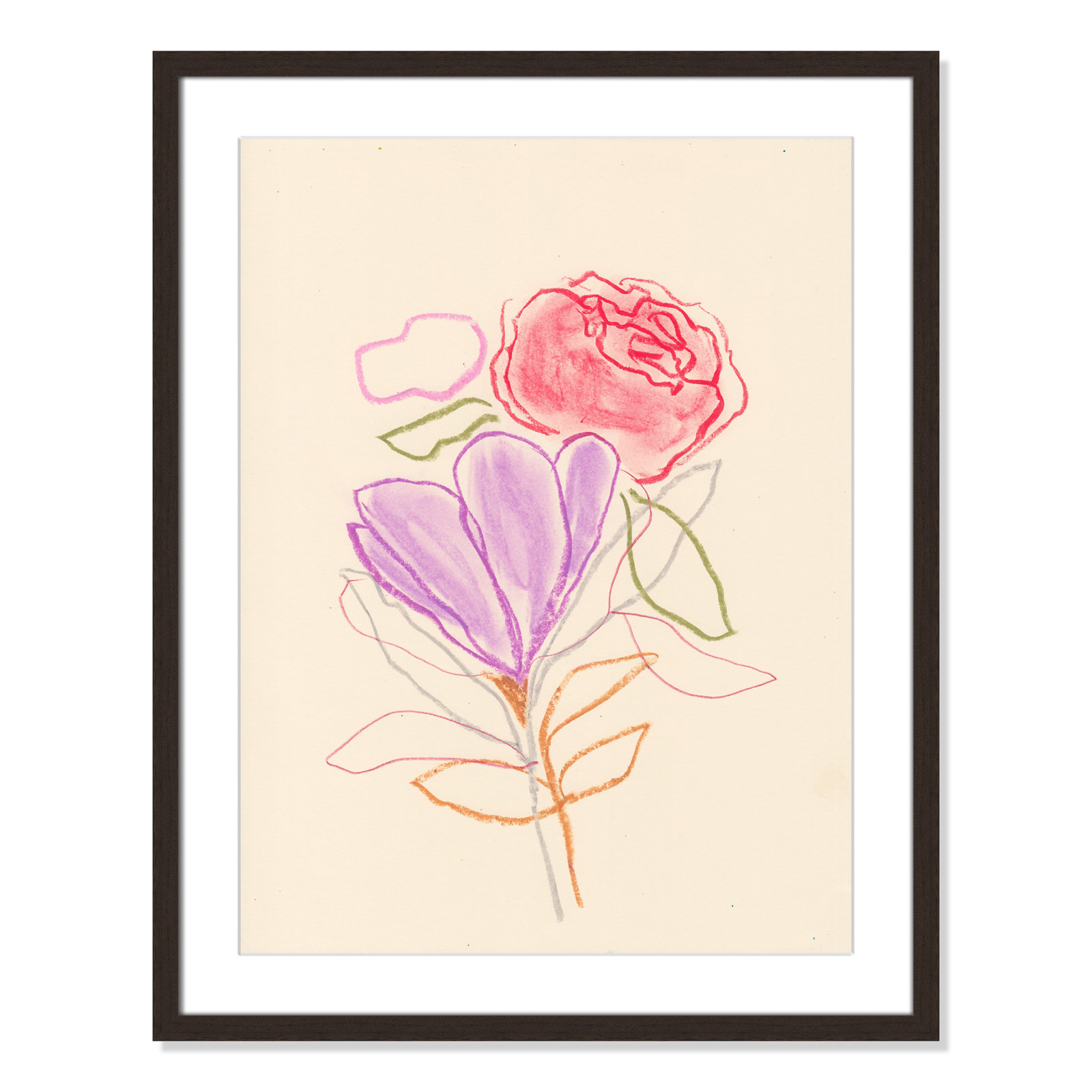 Simple Floral "Simple Floral III" Print, Walnut Single Picture Framed Paper, White, 29.5" H x 23.5" W x 1.25" D