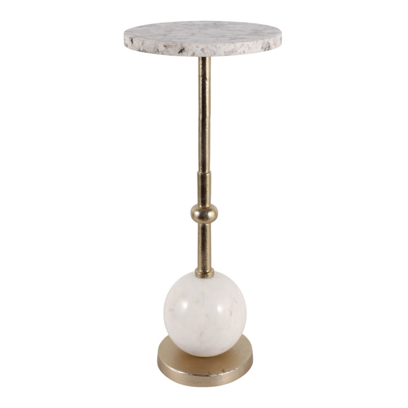 Modern Orb Base Round Metal Side Table for Office and Reading Nook - Contemporary Narrow Accent End Table for Living Room Styling - 25", Gold & White