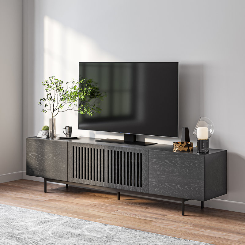 Meuble télé Mid-Century moderne pré-assemblé, H 21,25 po x L 78,74 po x l 15,75 po, Noir