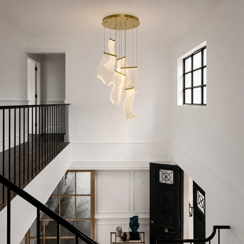 Lustre en feuille d'or moderne à 6 lumières DEL Modern