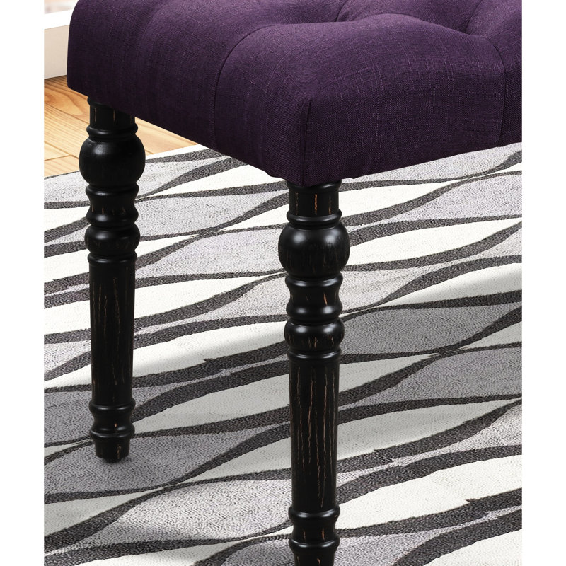 Purple Dining Bench With Button Padding - Solid Wood Frame & Black Finish 48"W X 16"D 19.5"H In Turned Legs 48 16 19.5 Inches