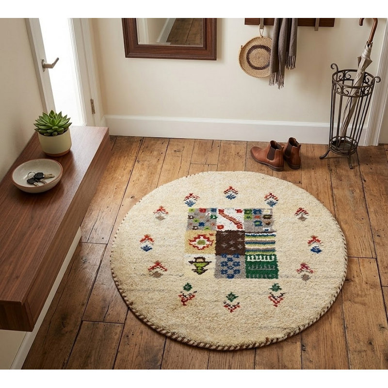 Tapis rond en laine moelleux de style tribal Dulan