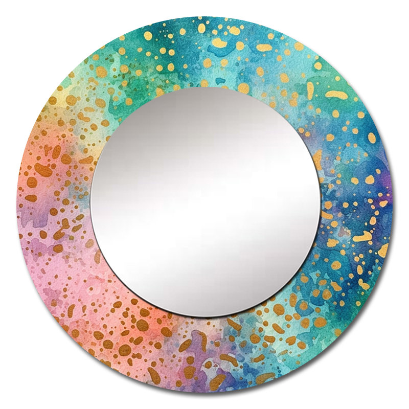 Green And Gold Rhythmic Waters II - Modern Round Mirror For Wall Decor, 23" x 23", Round