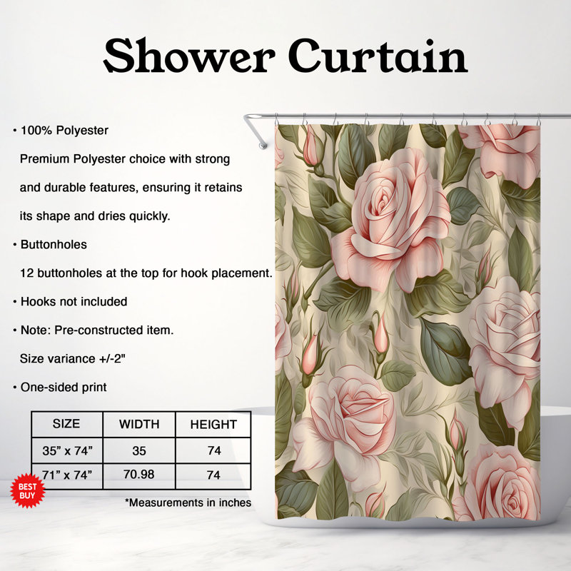 Rideau de douche Rosy Charm - 1 pièce, H 74 po x l 71 po