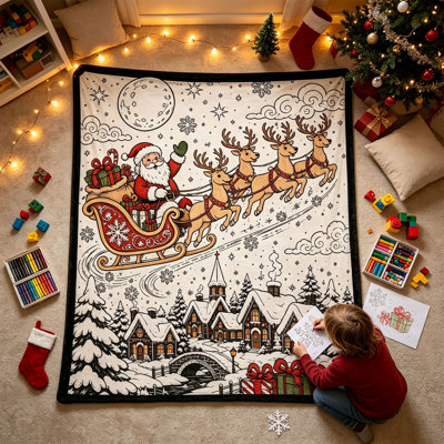 Christmas Decorations Christmas Coloring Blanket Xmas Doodle Mat With Coloring Markers Santa Sleigh Winter Village Patterns Holiday Party Play Home Decor 5ml