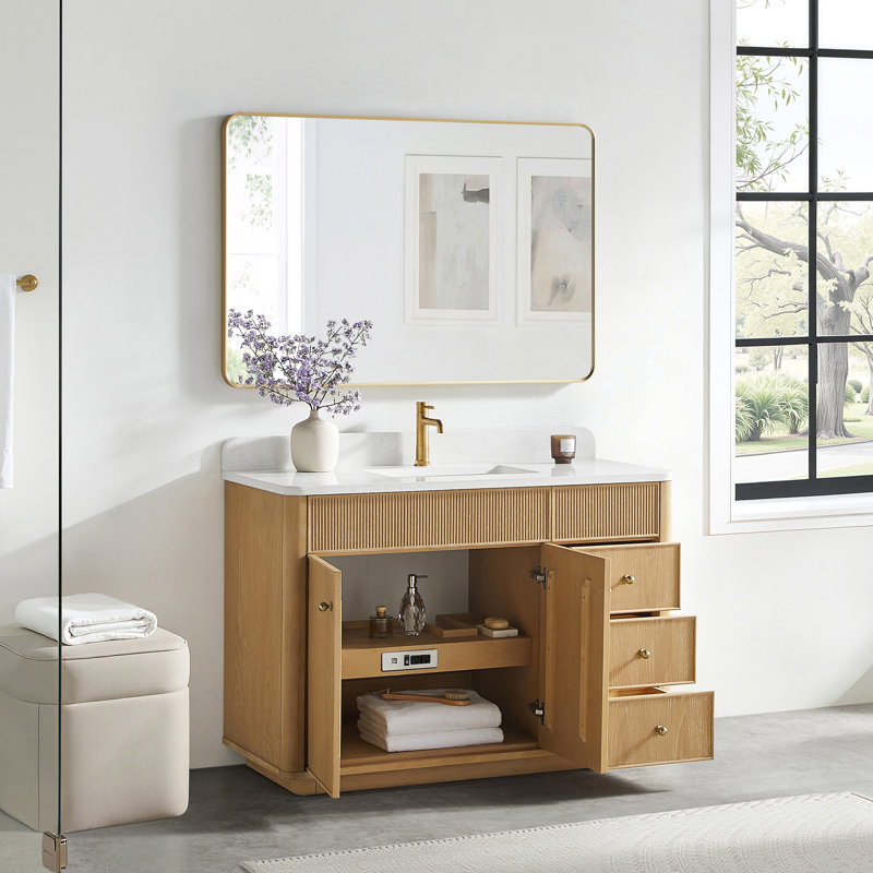 Ensemble de meuble-lavabo à simple cuve 48 "Stanwell en gris cendré délavé avec plateau en pierre composite à grain blanc